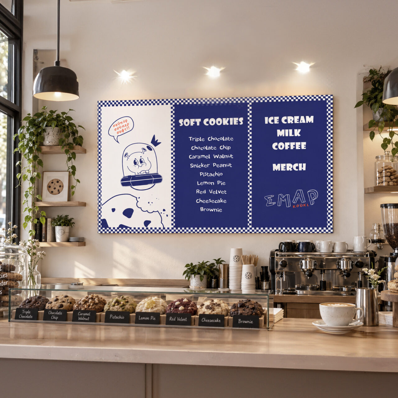 Πινακίδα μενού για μαγαζί με μπισκότα soft cookies wall menu board